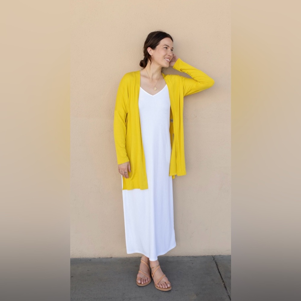 Carly Jean Los Angeles Women’s Yellow Kimono Split Open Front Cardigan Size‎ L